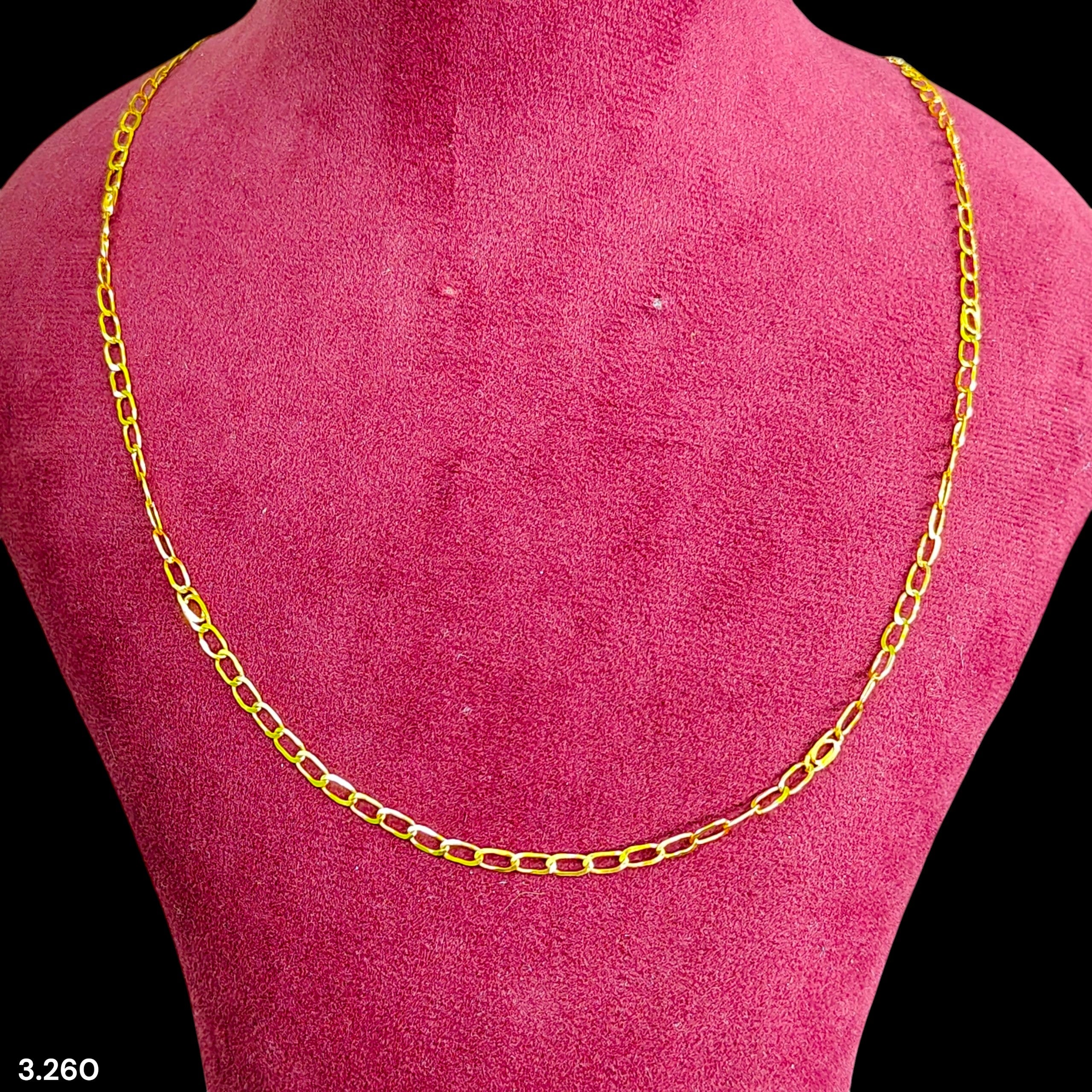 GOLD CHAIN- (WGT: 3.260 GM APPROX) BIS CERTIFIED HUID HALLMARK 9KT GOLD CHAIN WITH PENDANT (19 INCH) 1 PIECE FOR UNISEX.