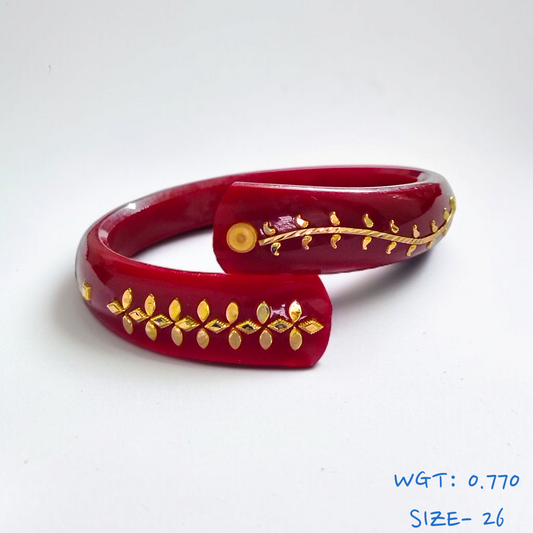 (SIZE- 26) RED COLOUR 18KT HALLMARK GOLD BRACELET POLA 1 PIECE FOR MARRIED WOMEN (REGULAR USE) APPROX WGT: 0.770 GM