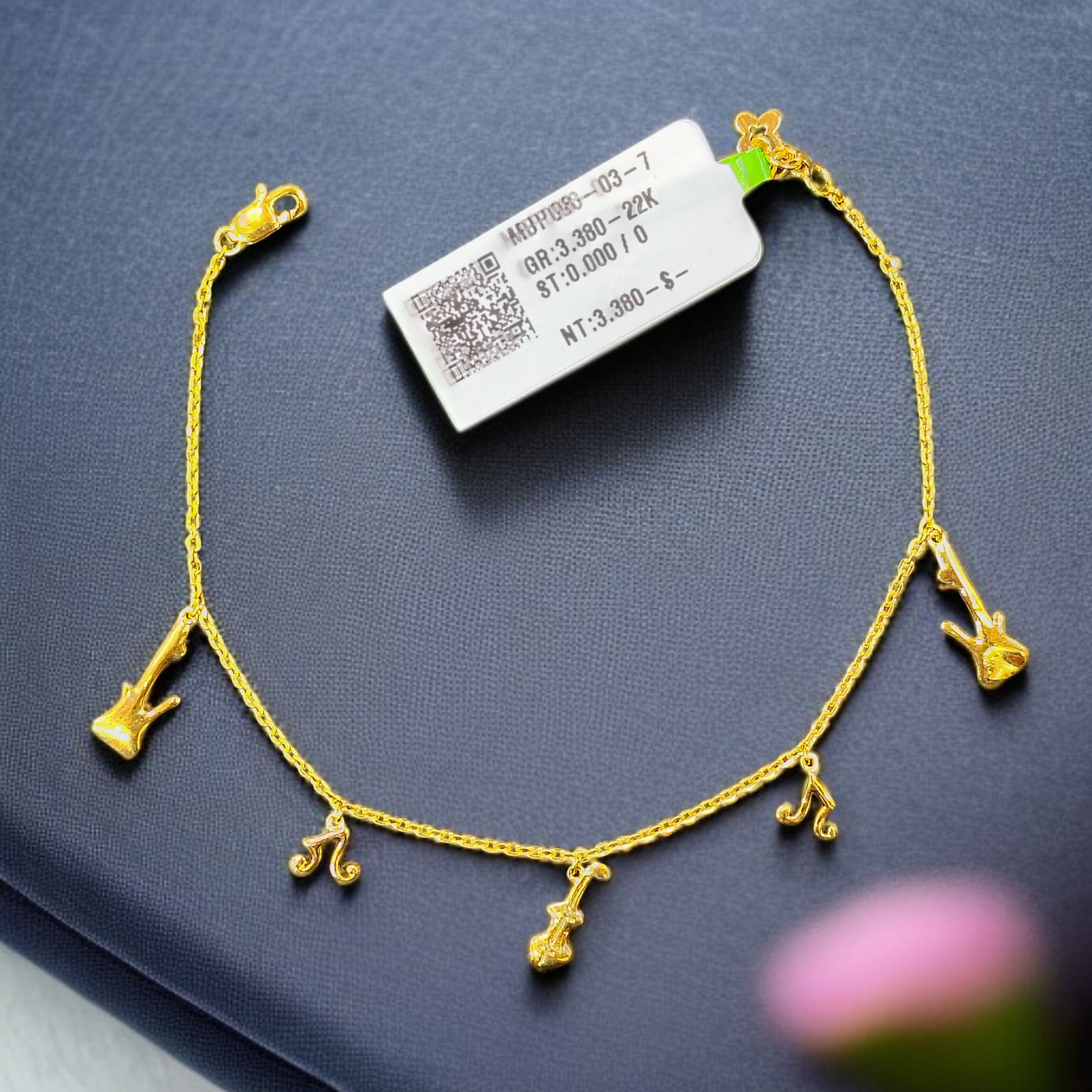 (GMW) BIS CERTIFIED (DUBAI COLLECTION) CASTING HIGH BUFF FINISH- HUID HALLMARK 916 22KT GOLD WRISTLET GM APPROX) INCH ADJUSTABLE SIZE FOR