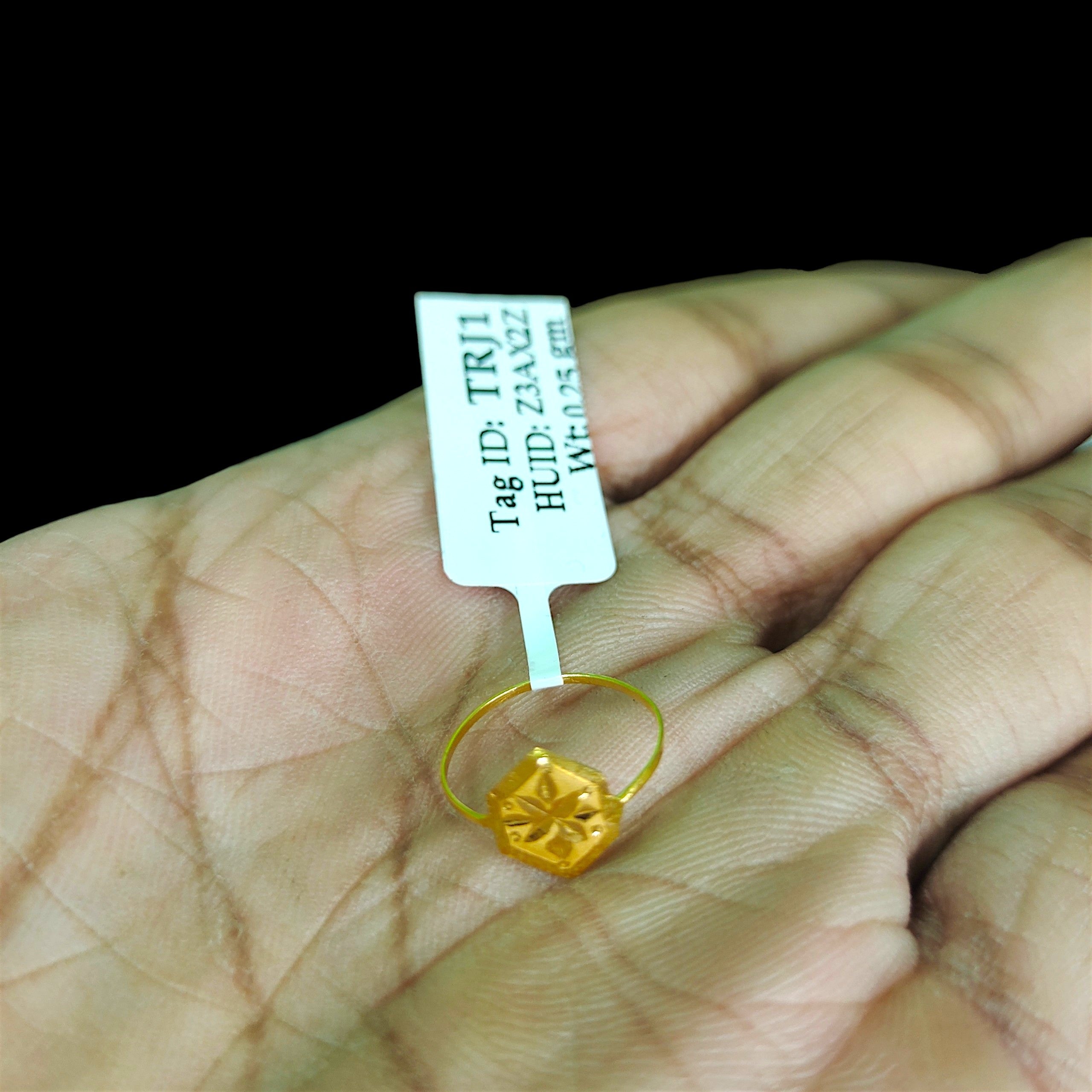 BABY JEWELLERY- TRJ WGT: 0.250 GM APPROX 22KT HUID HALLMARK GOLD BABY FINGER RING 1 PIECE FOR RICE CEREMONY & BIRTHDAY.