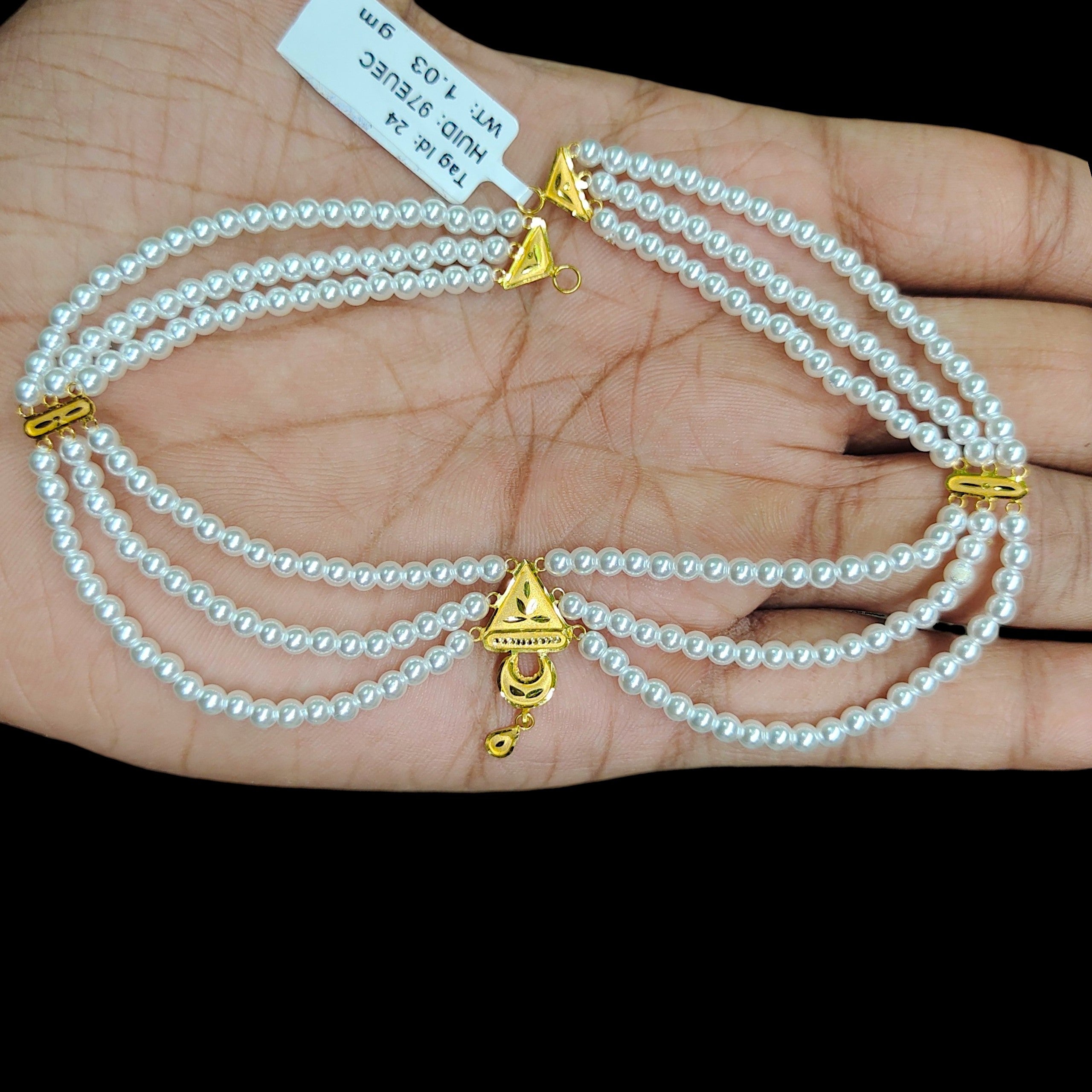 GOLD MOTI HAR- (WGT: 1.030 GM APPROX) CERTIFIED BIS HALLMARK HUID 22KT GOLD MOTI NECKLACE 1 PIECE WITH ADJUSTABLE TASSEL.