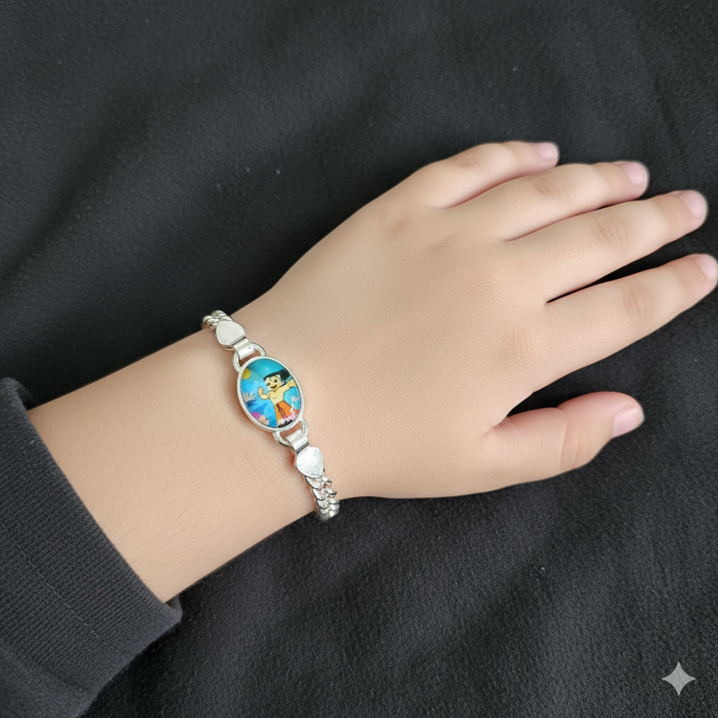 BABY JEWELLERY - 625 SILVER WRISTLET 5 INCH FOR BABY FOR REGULAR USE APPROX WGT: 10.00 GM- BEST OF RICE CEREMONY AND BIRTHDAY GET ANY DESIGN AS PER AVAILABILITY (SOLD ON MRP).