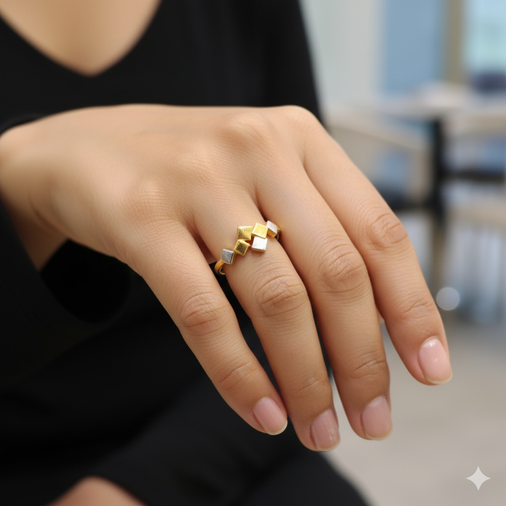 (GLFR9) TRJ (SIZE: 15) WGT: 1.330 GM APPROX BIS CERTIFIED HUID HALLMARK 9KT GOLD FINGER RING FOR WOMEN 1 PIECE FOR REGULAR USE.