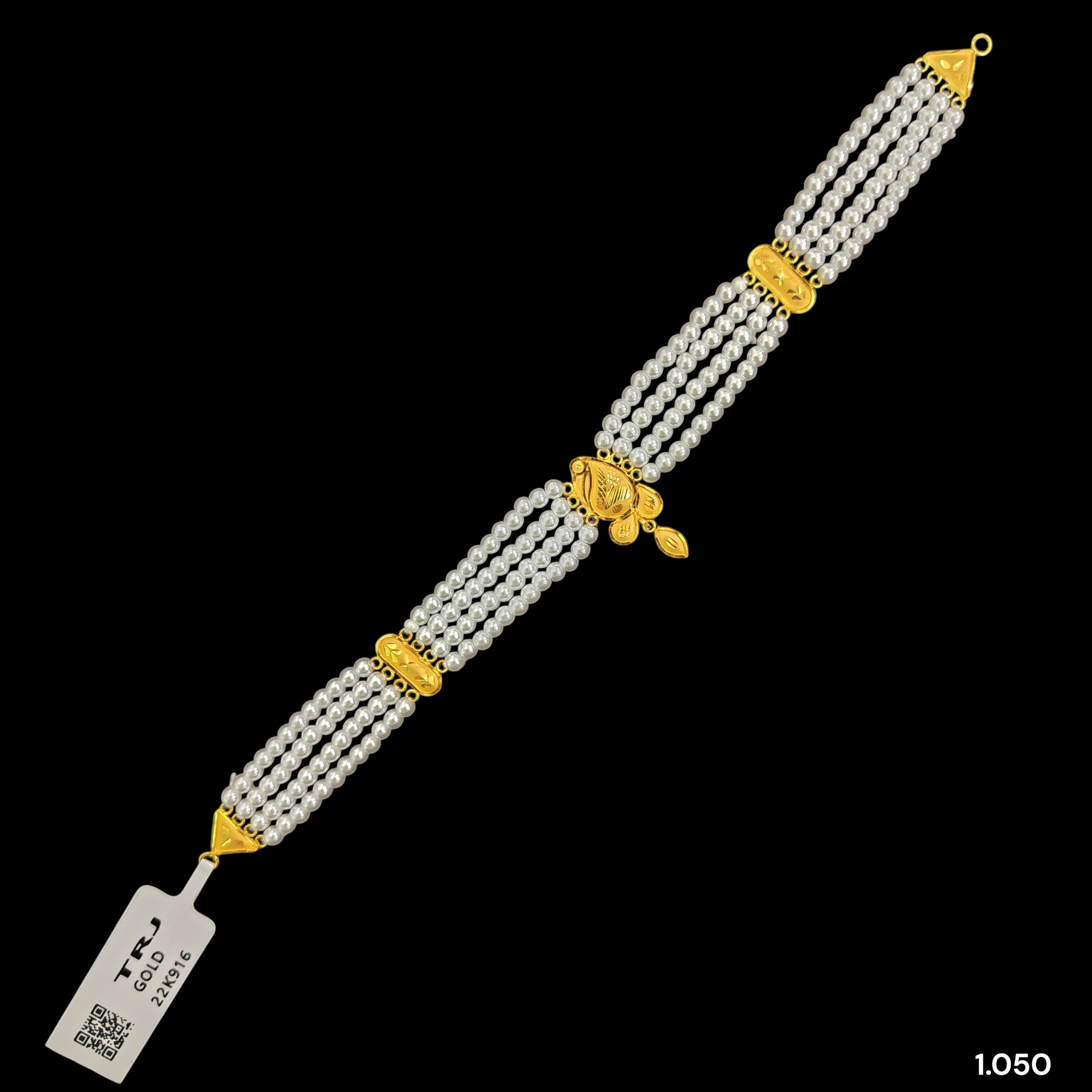 PEARL CHOKER- CERTIFIED BIS HUID HALLMARK 916 22KT GOLD MOTI CHOKER 1 PIECE (WGT: 1.050 GM) WITH ADJUSTABLE TASSEL FOR GIFT IN MARRIAGE.