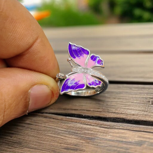 RAJLAXMI (SIZE:FREE) HALLMARK 925 SILVER FINGER BUTTERFLY MINAKARI DESIGN RING 1 PIECE FOR WOMEN FOR REGULAR USE - BEST FOR GIFTING (SOLD ON MRP)