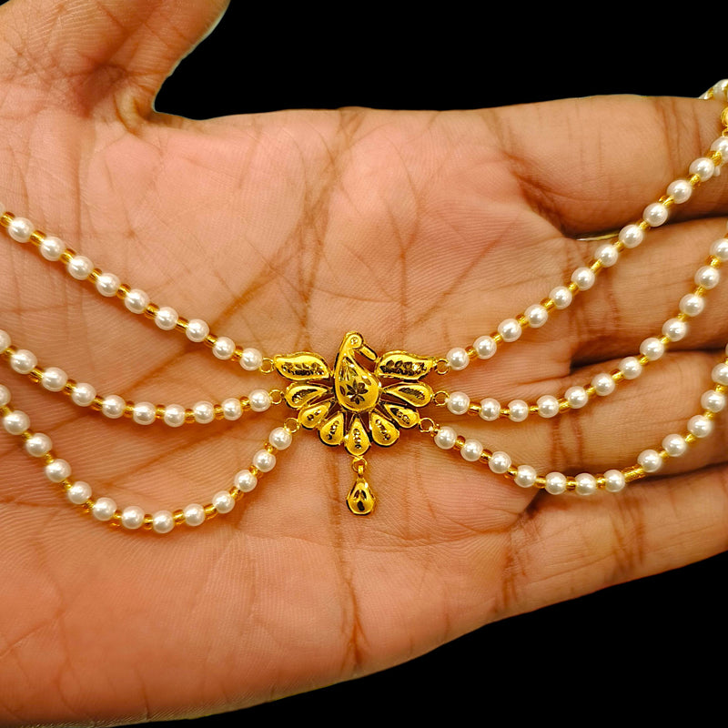 GOLD MOTI HAR- (AHW3L4)-(WGT: 0.920 GM APPROX) BIS CERTIFIED HUID HALLMARK 375 9KT GOLD MOTI NECKLACE 1 PIECE  WITH ADJUSTABLE TASSEL FOR GIFT IN MARRIAGE.