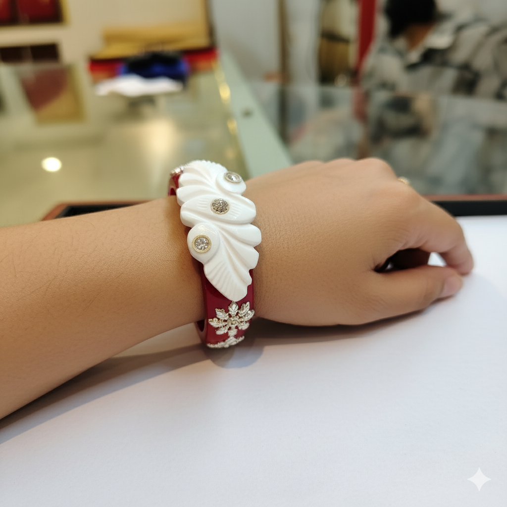 (TSP) (SIZE- 25) 925 ORIGINAL SILVER TILOTTAMA POLA SAKHA BADHANO BANGLES(RED COLOUR)FOR WOMEN 1 PIECE -(SOLD ON MRP).