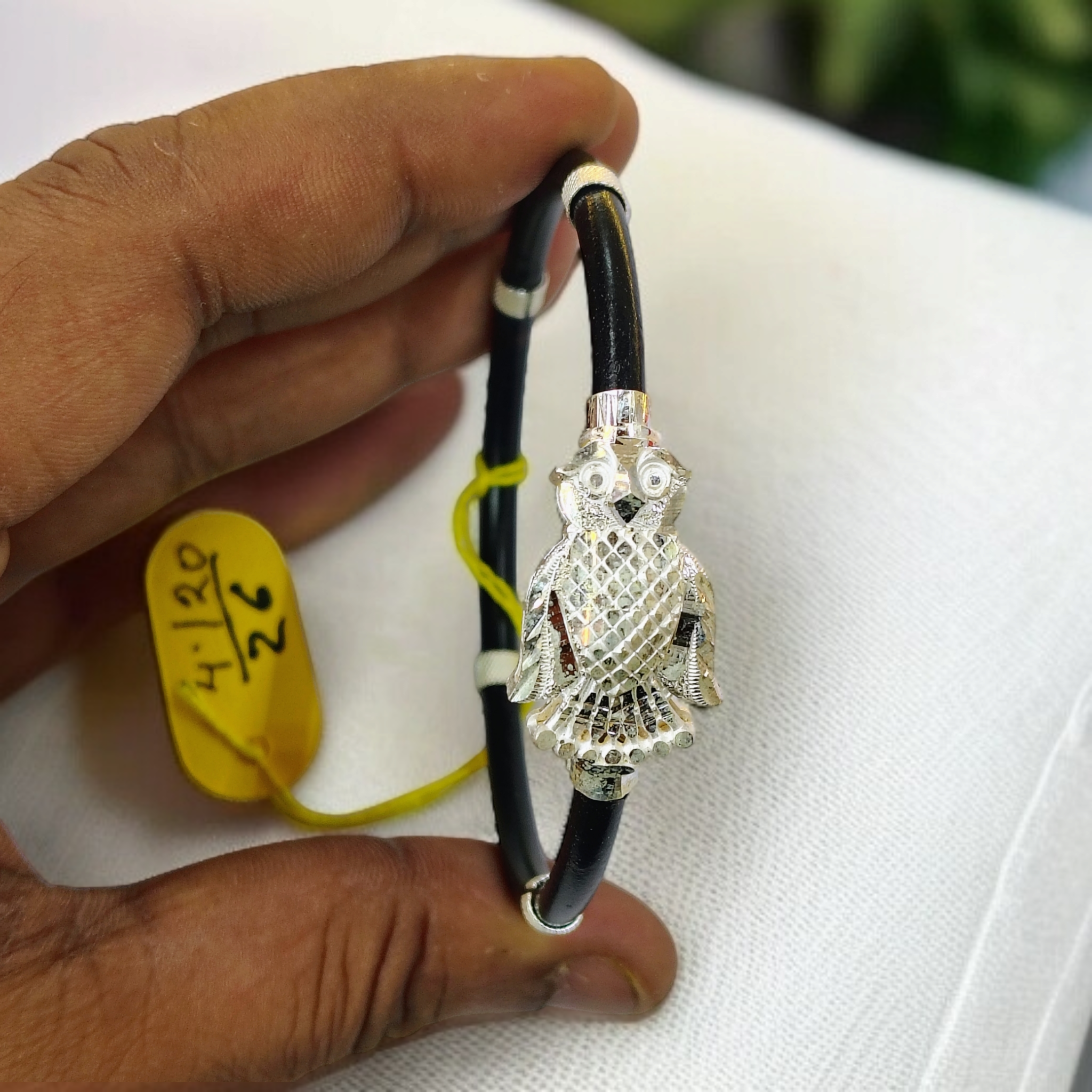 (SLNB) TRJ BLACK OWL DESIGN 925 ORIGINAL SILVER NOA BANGLES FOR WOMEN 1 PIECE - SOLD AS MRP BY RAJLAXMI.