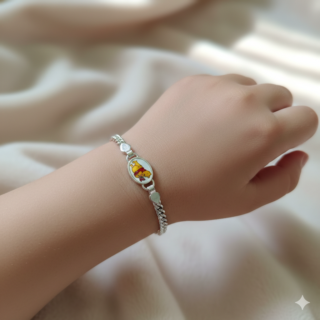 BABY JEWELLERY - 625 SILVER WRISTLET 5 INCH FOR BABY FOR REGULAR USE APPROX WGT: 10.00 GM- BEST OF RICE CEREMONY AND BIRTHDAY GET ANY DESIGN AS PER AVAILABILITY (SOLD ON MRP).