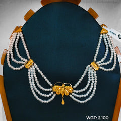 (GCN) RAJLAXMI WGT: 2.100 GM APPROX HUID HALLMARK 22KT GOLD MOTI NECKLACE 1 PIECE WITH ADJUSTABLE TASSEL.