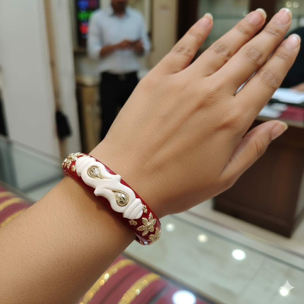 (TSP) (SIZE- 27) 925 ORIGINAL SILVER TILOTTAMA POLA SAKHA BADHANO BANGLES(RED COLOUR)FOR WOMEN 1 PIECE -(SOLD ON MRP).