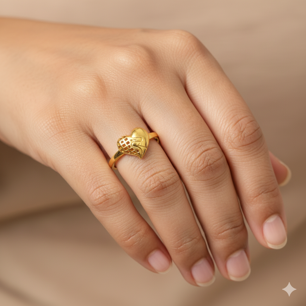 (GLFR9) TRJ (SIZE: 15) WGT: 1.190 GM APPROX BIS CERTIFIED HUID HALLMARK 9KT GOLD FINGER RING FOR WOMEN 1 PIECE FOR REGULAR USE.