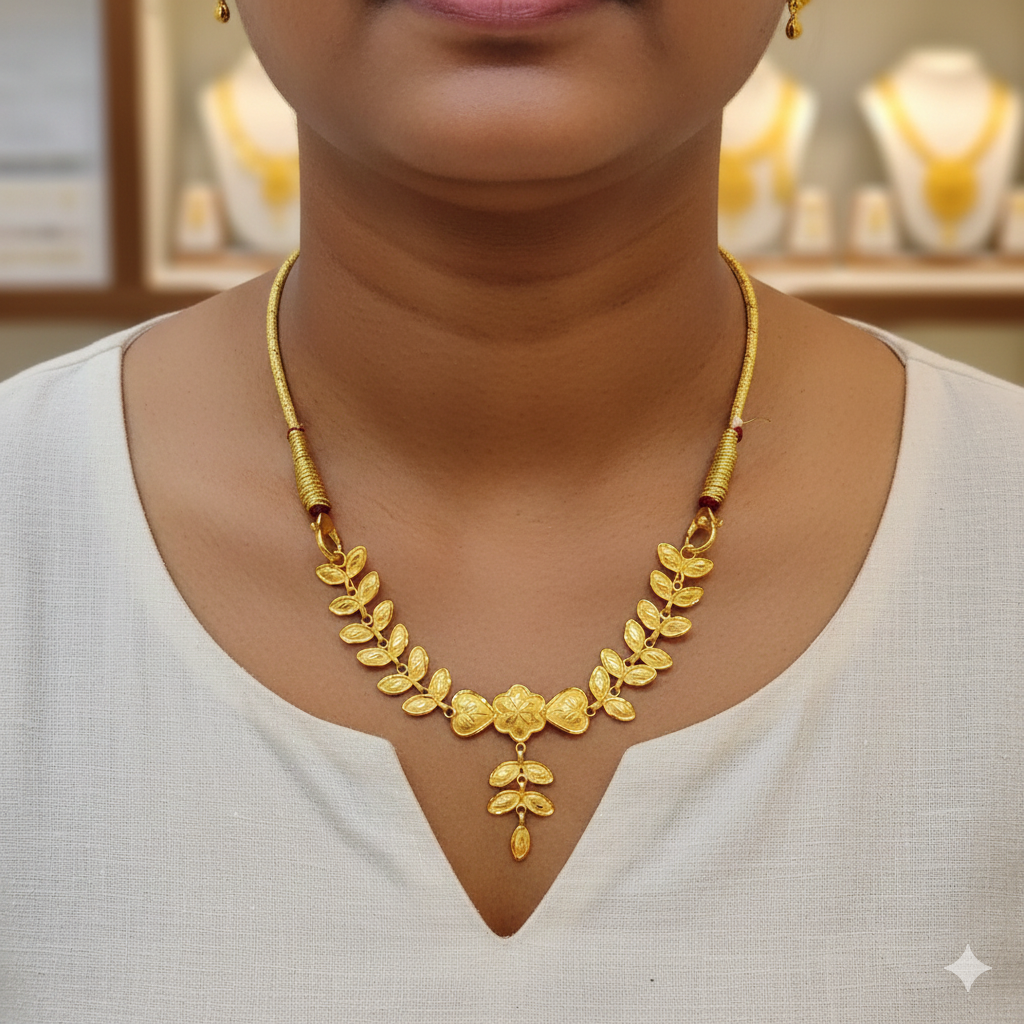 (GCN)TRJ WGT: 1.430 GM APPROX KDM GOLD NECKLACE (TETUL PATA MINI DESIGN) 1 PIECE (50 TONCH) WITH (FREE) ADJUSTABLE TASSEL (BEST FOR GIFT IN MARRIAGE).