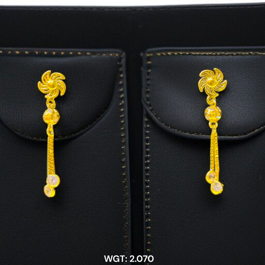 (GER22) BIS CERTIFIED WGT: 2.070 GM APPROX HUID HALLMARK 916 22KT GOLD EARRINGS KANBALA 1 PAIR FOR WOMEN.
