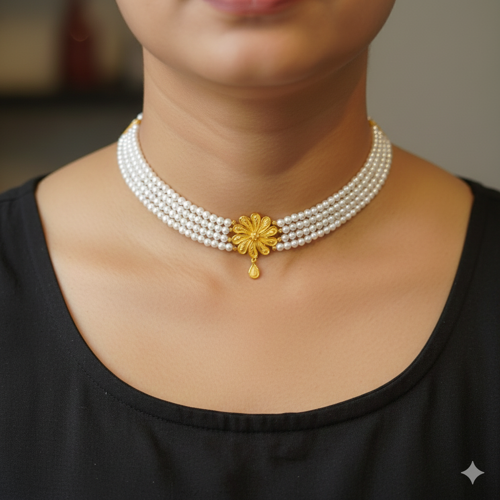 (GMC) CERTIFIED BIS HUID HALLMARK 916 22KT GOLD MOTI CHOKER 1 PIECE (WGT:1.620 GM) WITH ADJUSTABLE TASSEL FOR GIFT IN MARRIAGE.