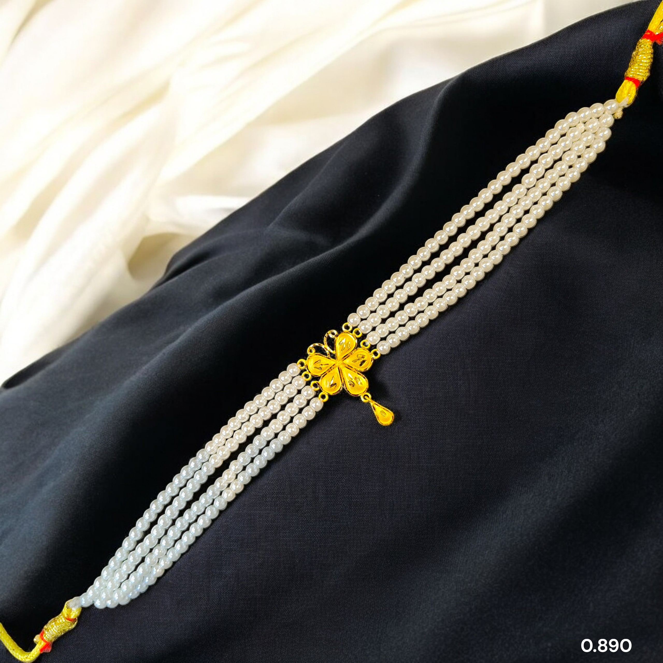 PEARL CHOKER- CERTIFIED BIS HUID HALLMARK 916 22KT GOLD MOTI CHOKER 1 PIECE (WGT: 0.890 GM) WITH ADJUSTABLE TASSEL FOR GIFT IN MARRIAGE.