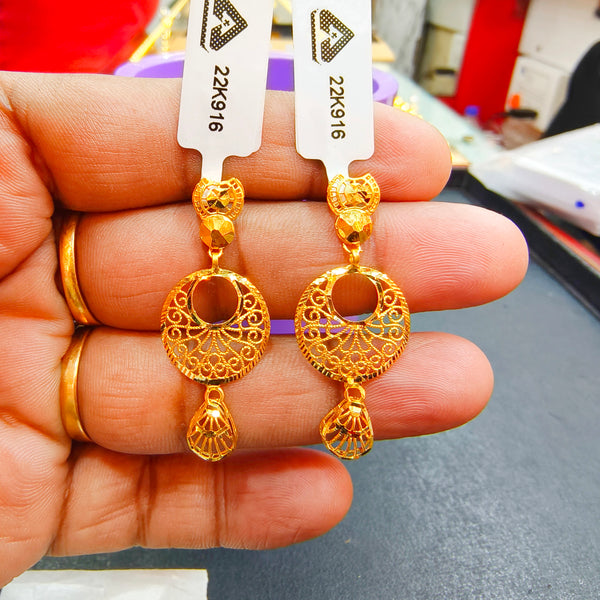 BIS CERTIFIED (TURKISH COLLECTION) WGT: 3.620 GM APPROX HUID HALLMARK 916 22KT GOLD EARRINGS 1 PAIR FOR WOMEN (IMPORTED GOLD JEWELLERY).