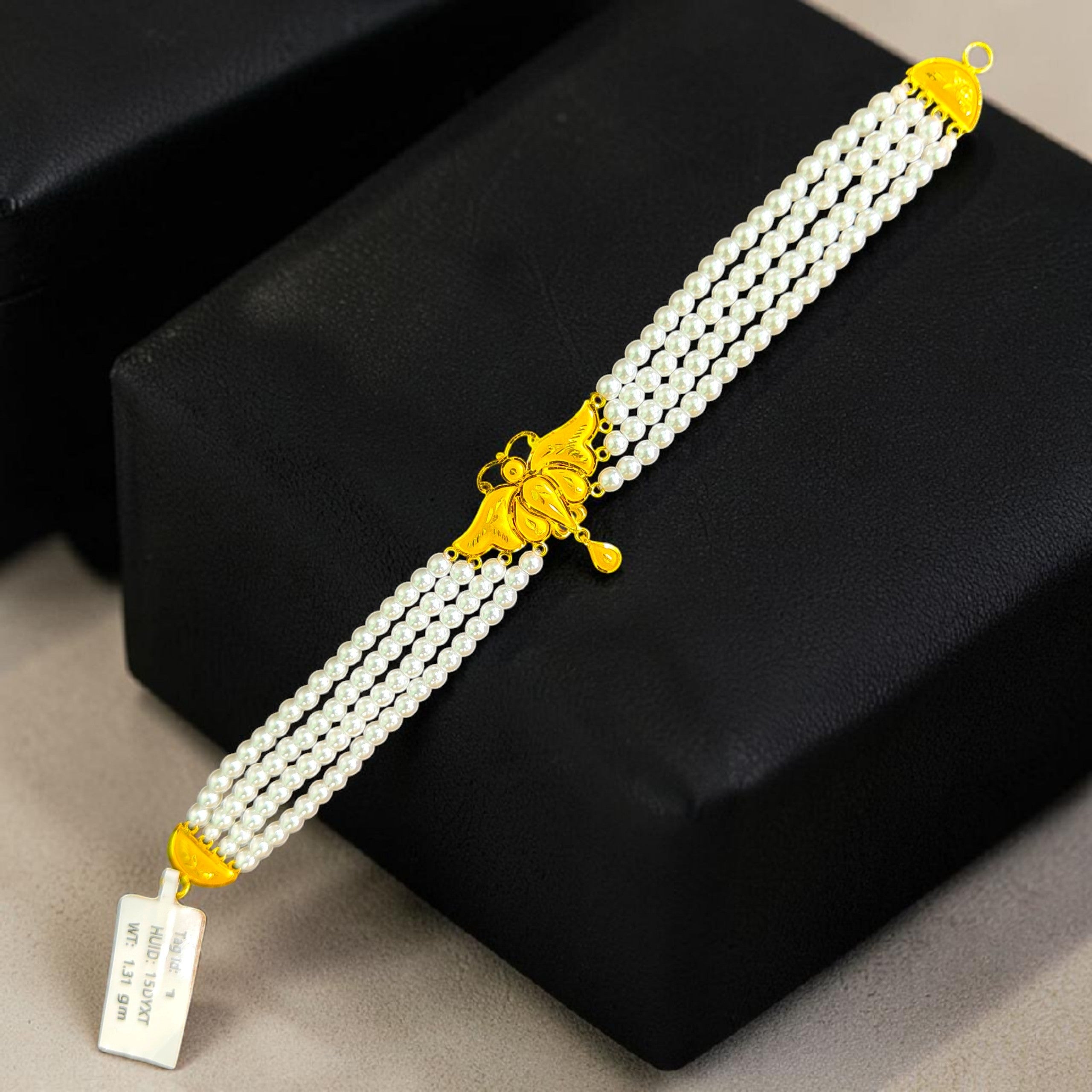 GOLD MOTI HAR- CERTIFIED BIS HUID HALLMARK 916 22KT GOLD MOTI CHOKER 1 PIECE (WGT: 1.310 GM) WITH ADJUSTABLE TASSEL FOR GIFT IN MARRIAGE.