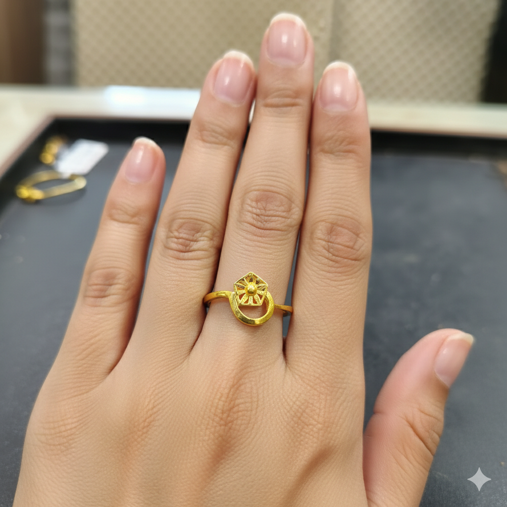 LADIES RING- TRJ (SIZE:15) WGT: 1.080 GM APPROX BIS CERTIFIED HUID HALLMARK 9KT GOLD FINGER RING FOR WOMEN 1 PIECE.