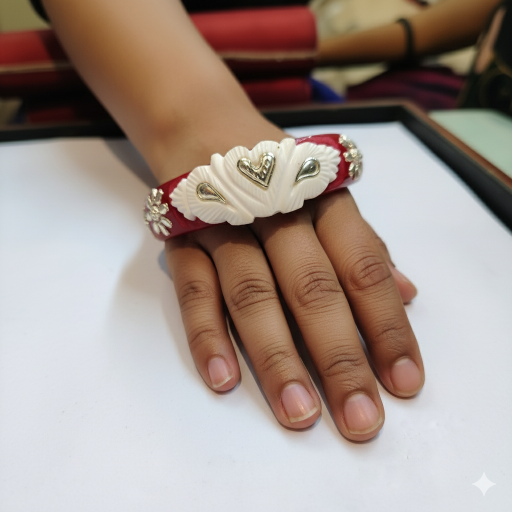 (TSP) (SIZE- 26) 925 ORIGINAL SILVER TILOTTAMA POLA SAKHA BADHANO BANGLES(RED COLOUR)FOR WOMEN 1 PIECE -(SOLD ON MRP).