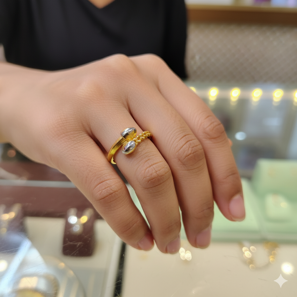 (GLFR9) TRJ (SIZE: 13) WGT: 1.370 GM APPROX BIS CERTIFIED HUID HALLMARK 9KT GOLD FINGER RING FOR WOMEN 1 PIECE FOR REGULAR USE.