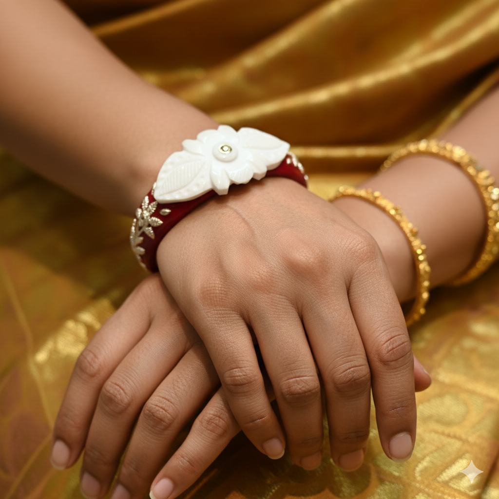 (TSP) (SIZE- 24) 925 ORIGINAL SILVER TILOTTAMA POLA SAKHA BADHANO BANGLES(RED COLOUR)FOR WOMEN 1 PIECE -(SOLD ON MRP).
