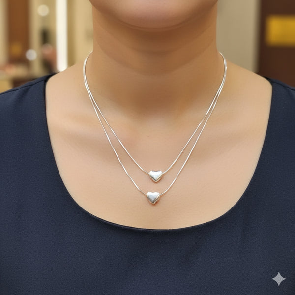 (JIVA COLLECTION) CERTIFIED BIS HALLMARK 925 STERLING SILVER CHAIN 18 INCH WITH DUAL HEART PENDANT - BANKOK IMPORTED (SOLD ON MRP)