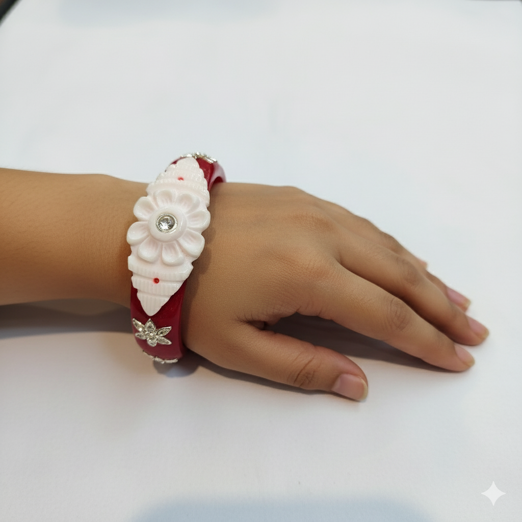 (TSP) (SIZE- 26) 925 ORIGINAL SILVER TILOTTAMA POLA SAKHA BADHANO BANGLES(RED COLOUR)FOR WOMEN 1 PIECE -(SOLD ON MRP).