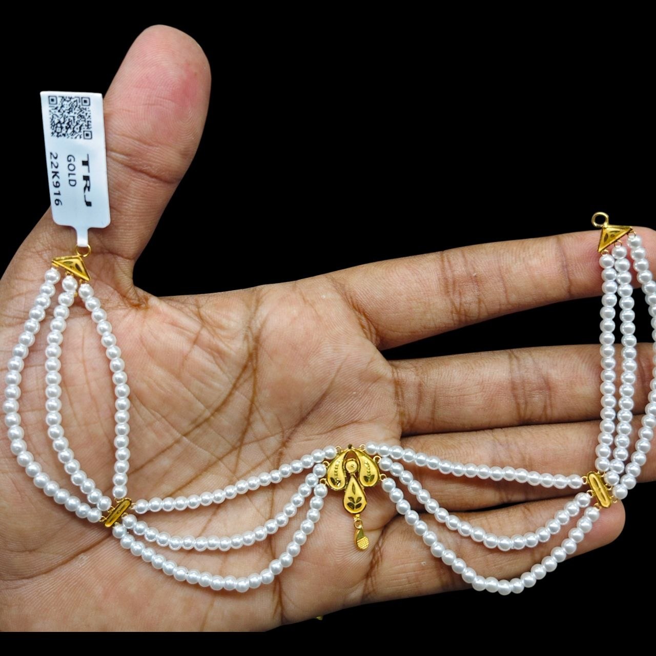 GOLD MOTI HAR- (WGT: 1.090 GM APPROX) CERTIFIED BIS HALLMARK HUID 22KT GOLD MOTI NECKLACE 1 PIECE WITH ADJUSTABLE TASSEL.