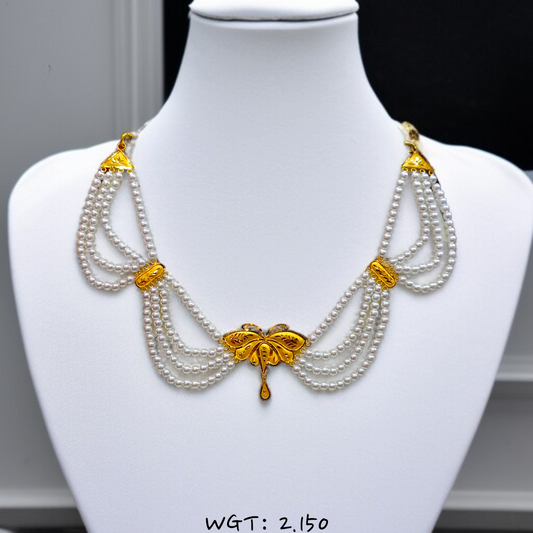 RAJLAXMI WGT: 2.150 GM APPROX HUID HALLMARK 22KT GOLD MOTI NECKLACE 1 PIECE WITH ADJUSTABLE TASSEL.