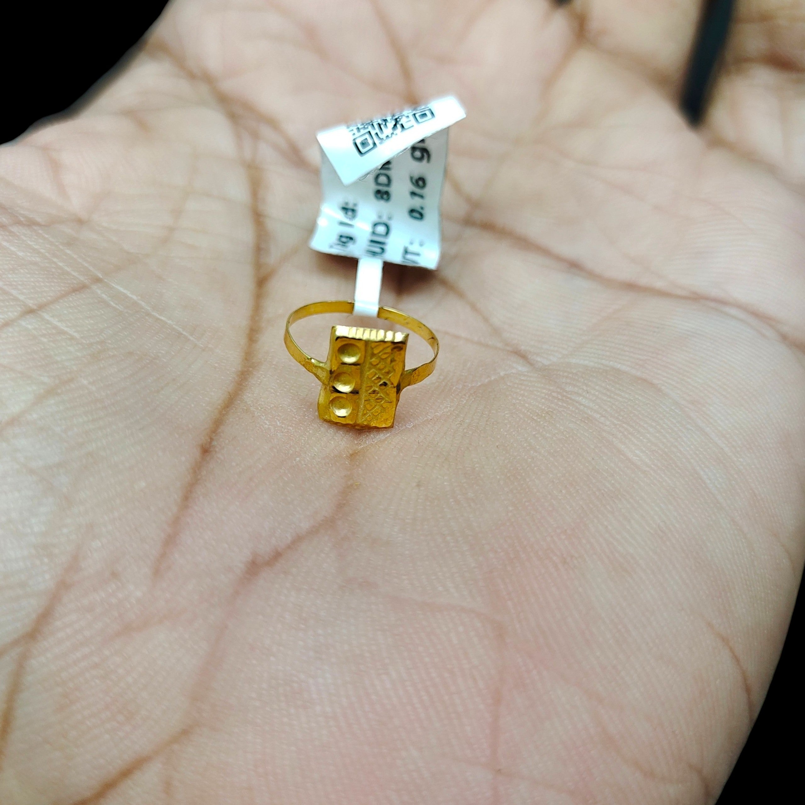 BABY JEWELLERY- TRJ WGT: 0.160 GM APPROX 375 9KT HUID HALLMARK GOLD BABY FINGER RING 1 PIECE FOR RICE CEREMONY & BIRTHDAY.