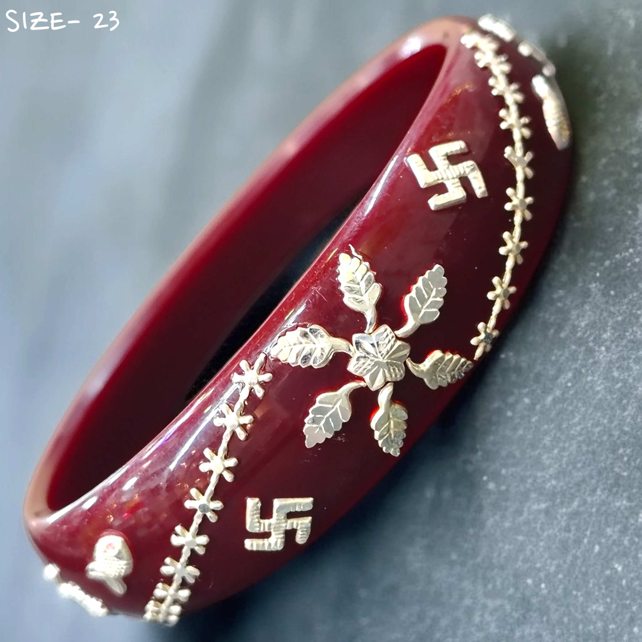 (SSP) (SIZE- 23) MAROON PASTING DESIGN 925 ORIGINAL SILVER POLA BANGLES FOR WOMEN 1 PC - SOLD AS MRP BY RAJLAXMI.