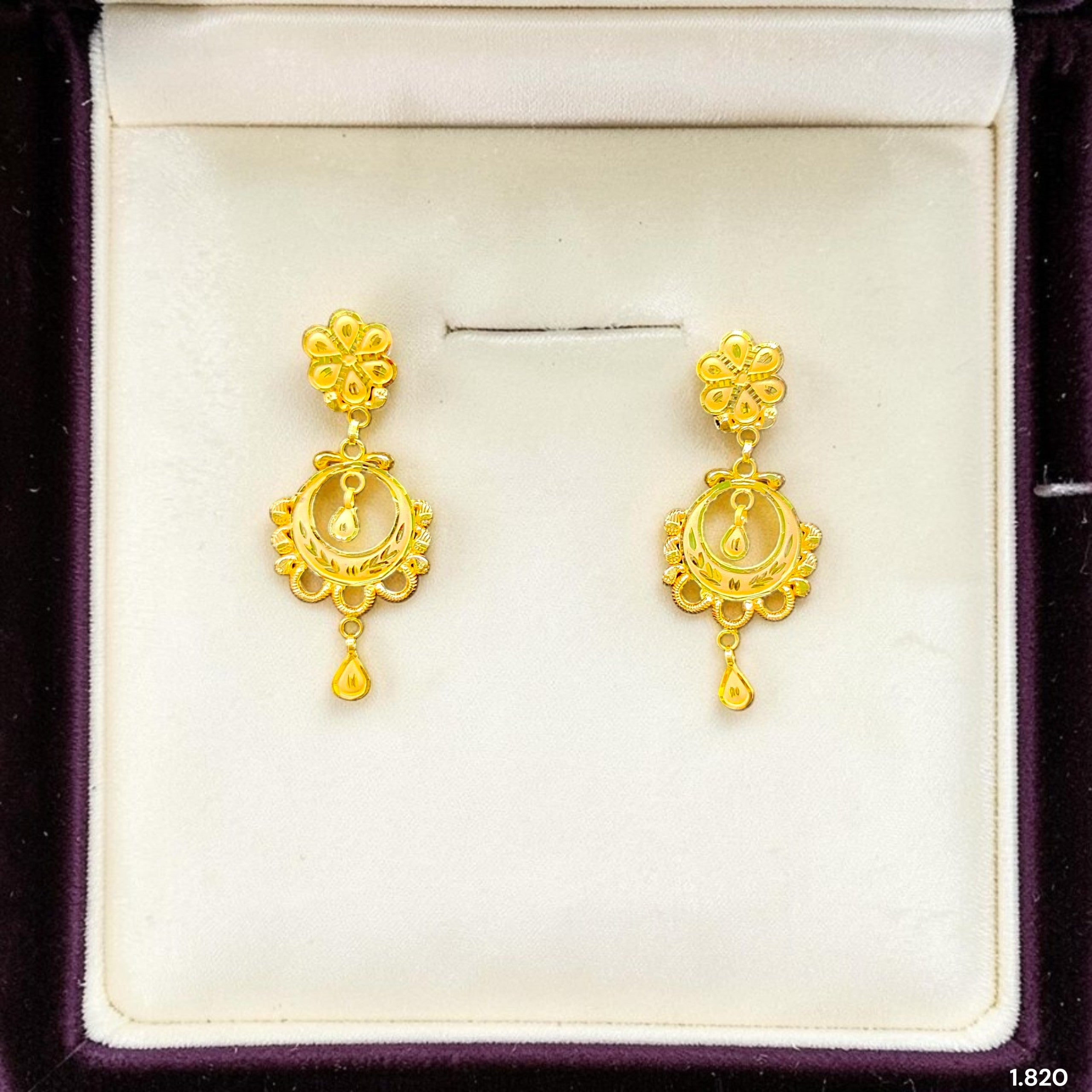GOLD EARRINGS- (WGT: 1.820 GM APPROX) BIS CERTIFIED HUID HALLMARK 9KT GOLD EARRINGS 1 PAIR FOR WOMEN (BEST FOR GIFT IN MARRIAGE).