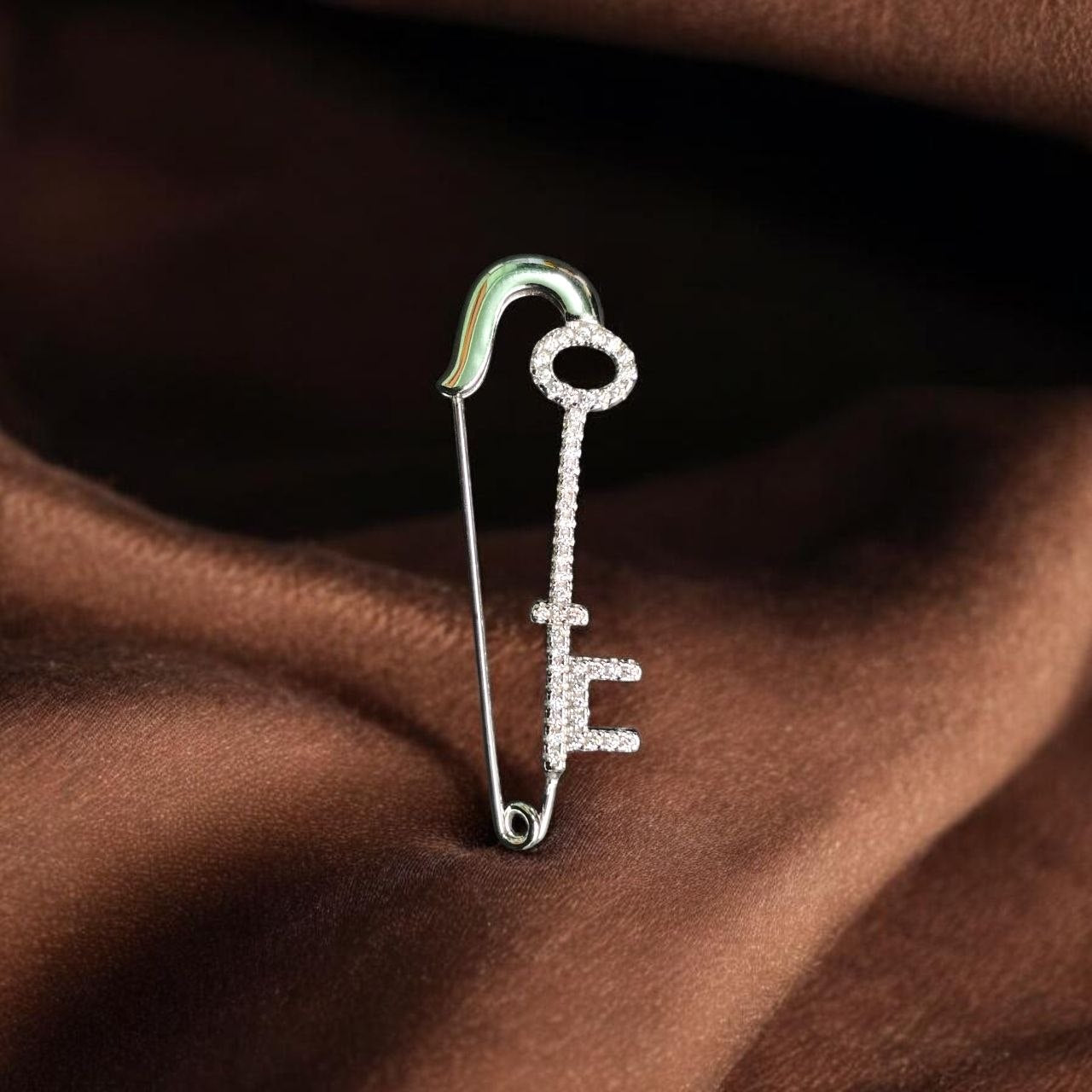 SILVER BROOCH- CERTIFIED BIS HALLMARK 925 SILVER BROOCH CEPTIPIN FOR SAREE 1 PIECE STUDDED WITH AMERICAN DIAMOND- (SOLD ON MRP) NON EXCHANGEABLE ITEM.
