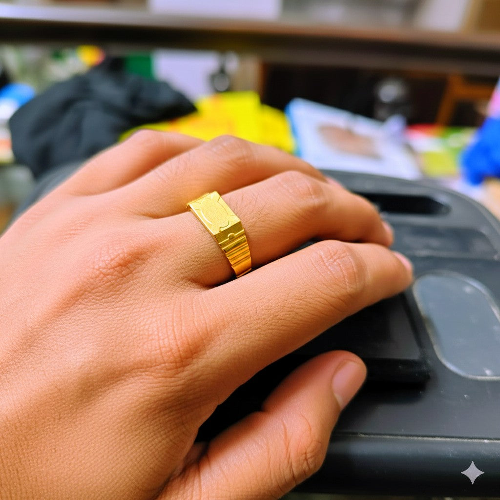 (GGFR9) TRJ (SIZE: 19) WGT: 1.190 GM APPROX BIS CERTIFIED HUID HALLMARK 9KT GOLD FINGER RING FOR MEN 1 PIECE FOR REGULAR USE.