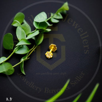 BFG-(GNP) 2.5MM KDM GOLD NOSEPIN (25 TONCH) STUDDED WITH CZ STONE 1 PIECE (SCREW PACH DESIGN) FOR GIFT YOUR LOVED ONES FOR WOMEN(SOLD ON MRP)- EXCHANGE VALUE 30% ON PURCHASE PRICE.