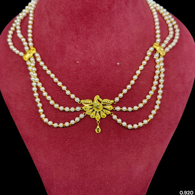 GOLD MOTI HAR- (AHW3L4)-(WGT: 0.920 GM APPROX) BIS CERTIFIED HUID HALLMARK 375 9KT GOLD MOTI NECKLACE 1 PIECE  WITH ADJUSTABLE TASSEL FOR GIFT IN MARRIAGE.