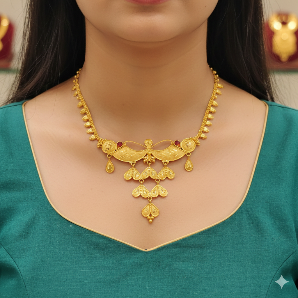 (GCN22) BIS CERTIFIED HUID HALLMARK 916 22KT GOLD NECKLACE CHOKER (APPROX WGT: 3.610 GM) 1 PIECE FOR WOMEN.