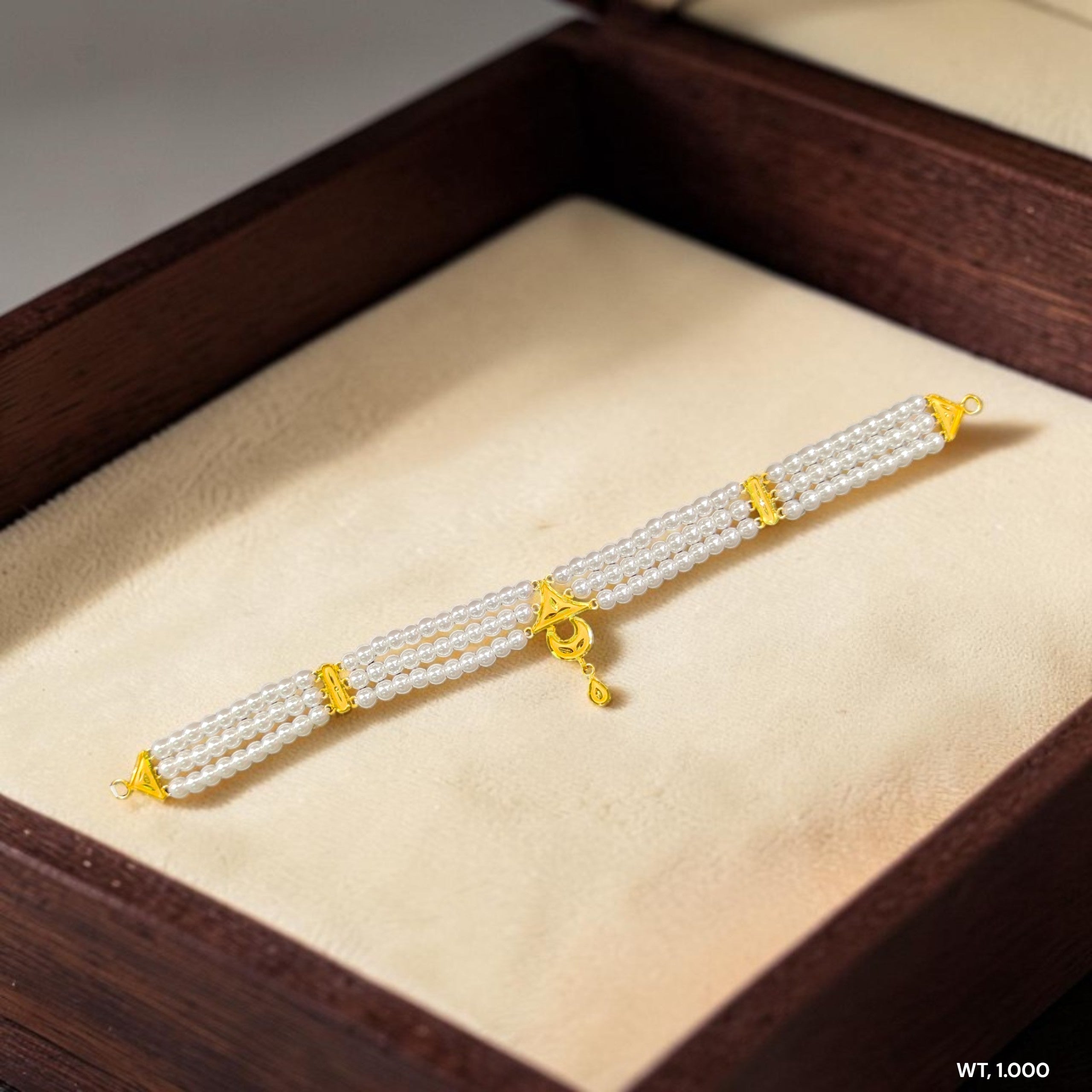 GOLD MOTI HAR- CERTIFIED BIS HUID HALLMARK 916 22KT GOLD MOTI CHOKER 1 PIECE (WGT: 1.000 GM) WITH ADJUSTABLE TASSEL FOR GIFT IN MARRIAGE.