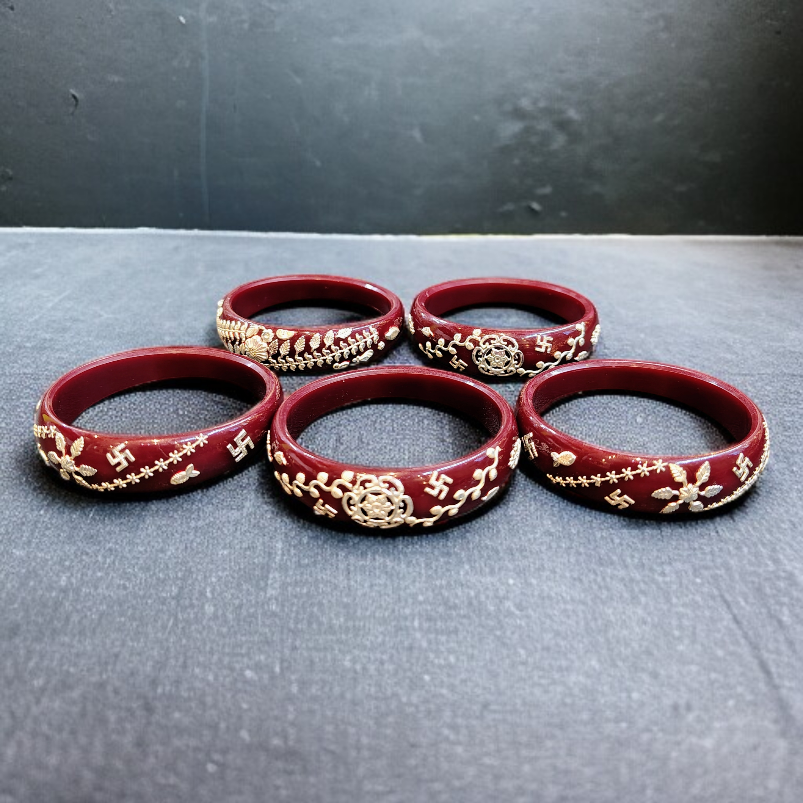 (SSP) MAROON COLOUR LASER PASTING DESIGN ORIGINAL HALLMARK 925 SILVER BRACELET POLA FOR WOMEN 1 PIECE - SOLD AS MRP BY RAJLAXMI (GET ANY DESIGN AS PER SIZE).