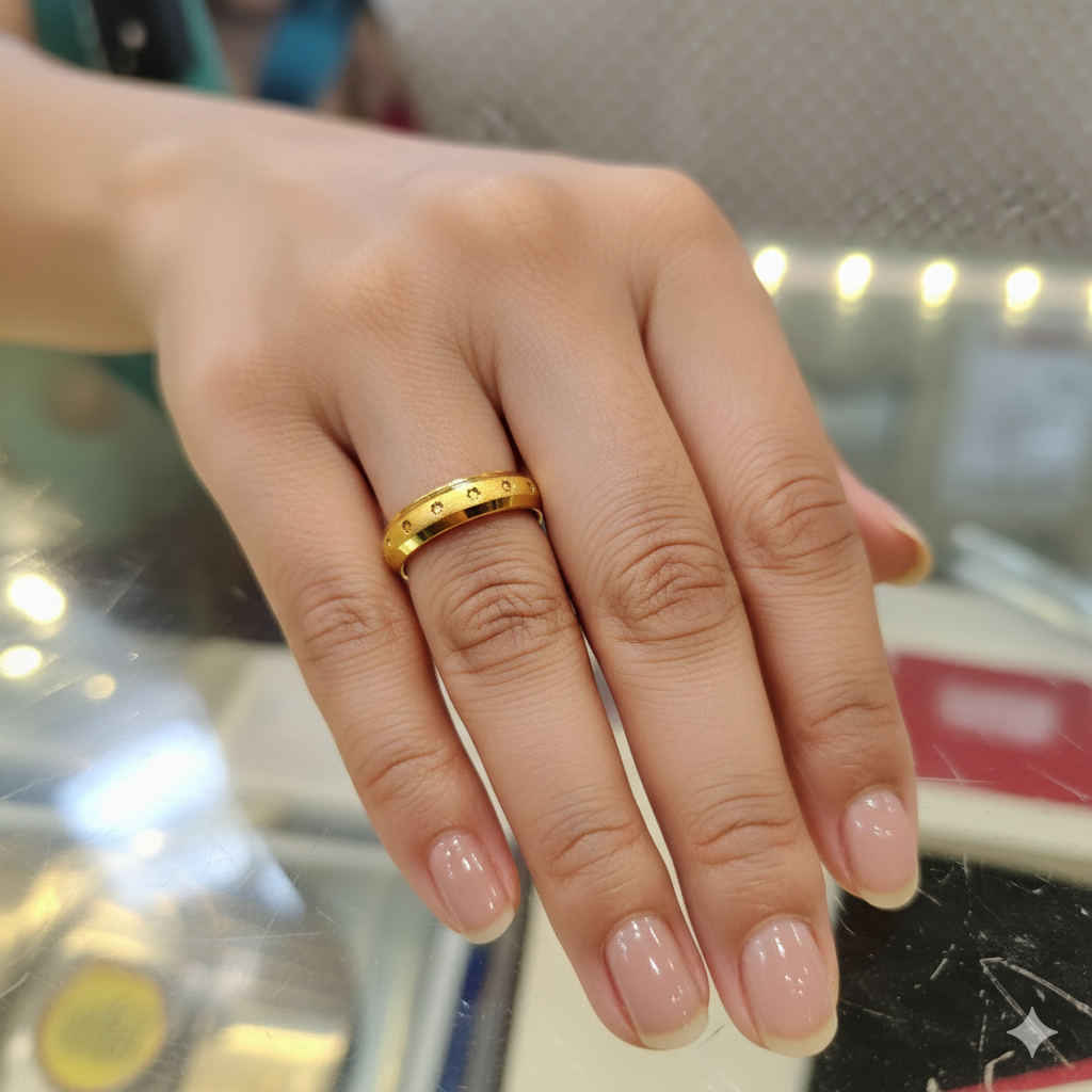 (GLFR9) TRJ (SIZE: 11) WGT: 0.910 GM APPROX BIS CERTIFIED HUID HALLMARK 9KT GOLD BAND FINGER RING FOR WOMEN 1 PIECE FOR REGULAR USE.