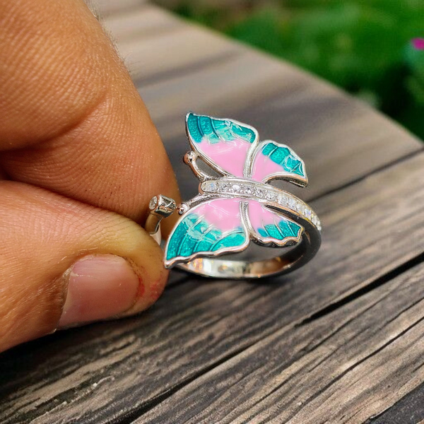 RAJLAXMI (SIZE:FREE) HALLMARK 925 SILVER FINGER BUTTERFLY MINAKARI DESIGN RING 1 PIECE FOR WOMEN FOR REGULAR USE - BEST FOR GIFTING (SOLD ON MRP)