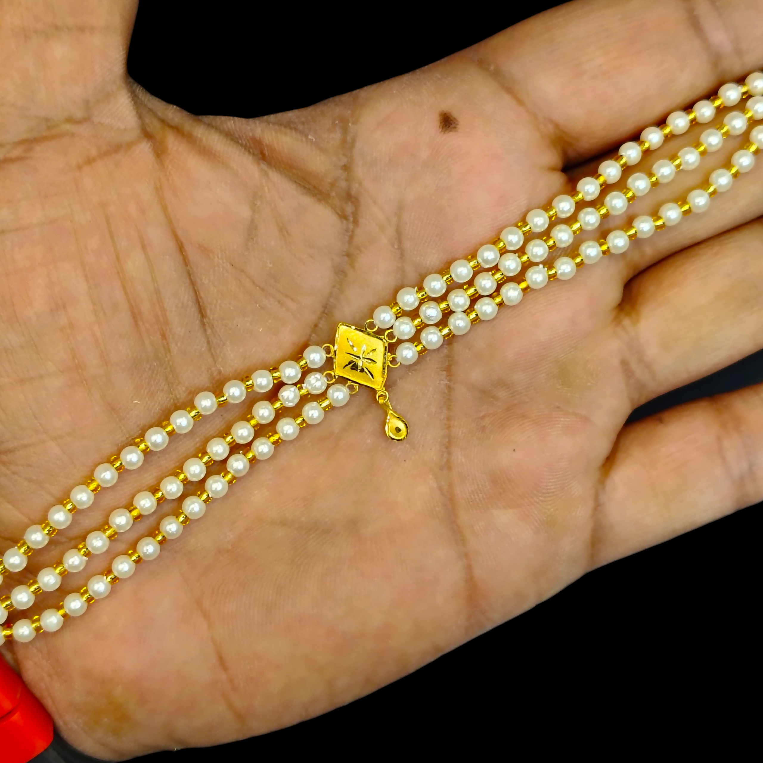 PEARL CHOKER - WGT: 0.170 - 0.200 GM APPROX KDM GOLD MOTI CHOKER 1 PIECE WITH ADJUSTABLE TASSEL FOR GIFT PURPOSE (50 TONCH) GET ANY DESIGN AS PER AVAILABILITY.