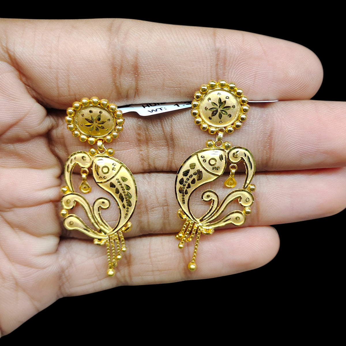 GOLD EARRINGS- (WGT: 2.650 GM APPROX) BIS CERTIFIED HUID HALLMARK 9KT GOLD EARRINGS 1 PAIR FOR WOMEN (BEST FOR GIFT IN MARRIAGE). (6DVTWR)-(J6A1AS)