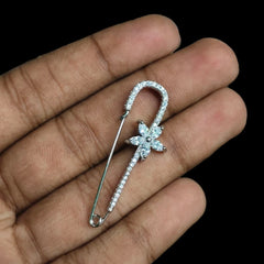 SILVER BROOCH- CERTIFIED BIS HALLMARK 925 SILVER BROOCH CEPTIPIN FOR SAREE 1 PIECE STUDDED WITH AMERICAN DIAMOND- (SOLD ON MRP) NON EXCHANGEABLE ITEM.