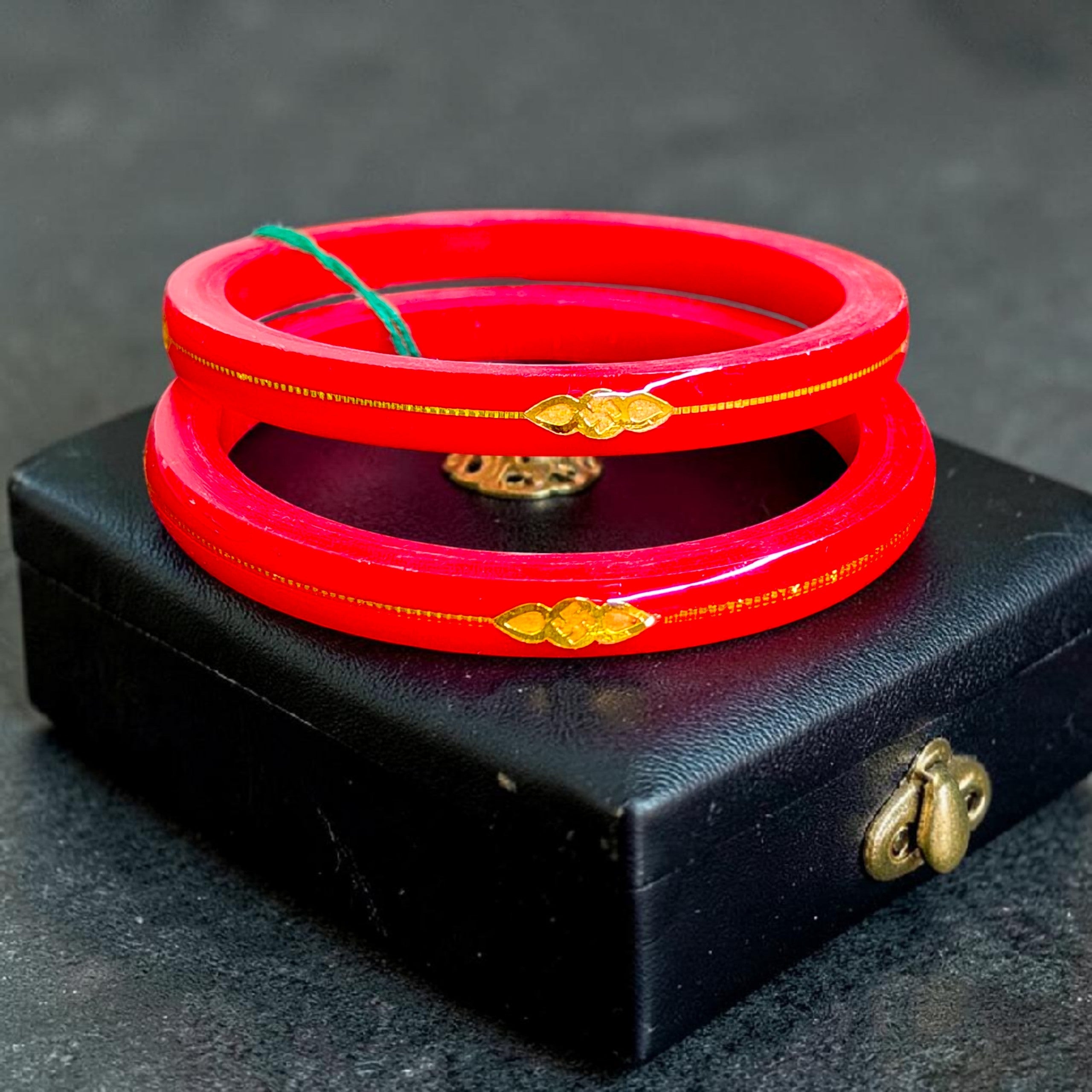 RED (FACEBOOK VIRAL POLA) GOLDEN DETAILING LAMINATION POLA SWASTIK DESIGN 1 PAIR FOR WOMEN - NON EXCHANGEABLE ITEM (GET ANY DESIGN AS PER AVAILABILITY)