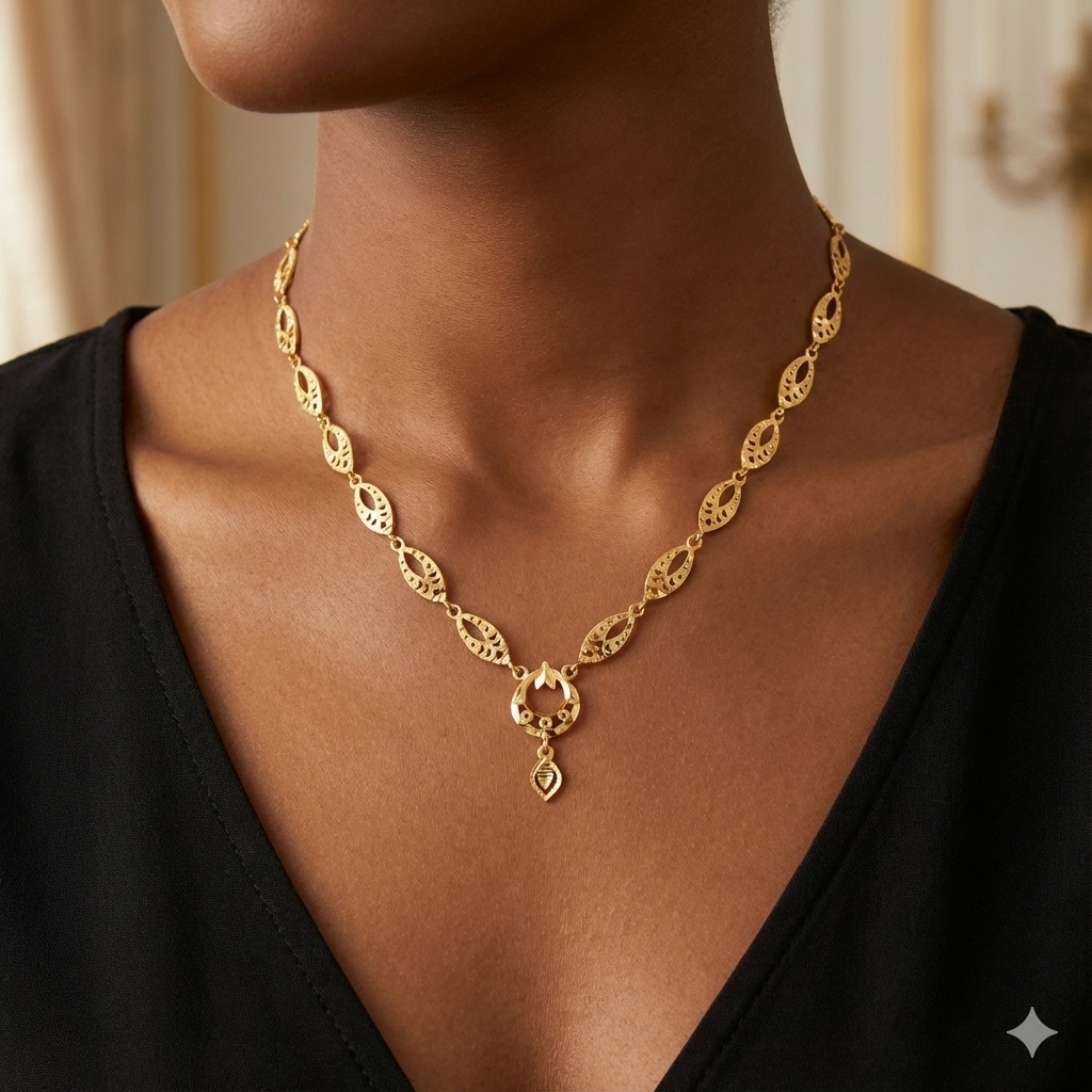 GCH-(WGT: 3.070 GM APPROX) BIS CERTIFIED HUID HALLMARK 9KT GOLD NECKLACE 1 PIECE FOR WOMEN.