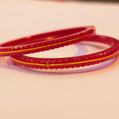 (FVP) TRJ COOKRY RED HALLMARK 22KT GOLD LAMINATION POLA BANGLES VIRAL POLA APP. WGT: 0.150 GM WITH PURITY CARD (FUTURE EXCHANGE VALUE  RS 800) WITH ANY JEWELLERY FOR LIFETIME.