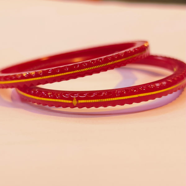(FVP) TRJ COOKRY RED HALLMARK 22KT GOLD LAMINATION POLA BANGLES VIRAL POLA APP. WGT: 0.150 GM WITH PURITY CARD (FUTURE EXCHANGE VALUE  RS 800) WITH ANY JEWELLERY FOR LIFETIME.