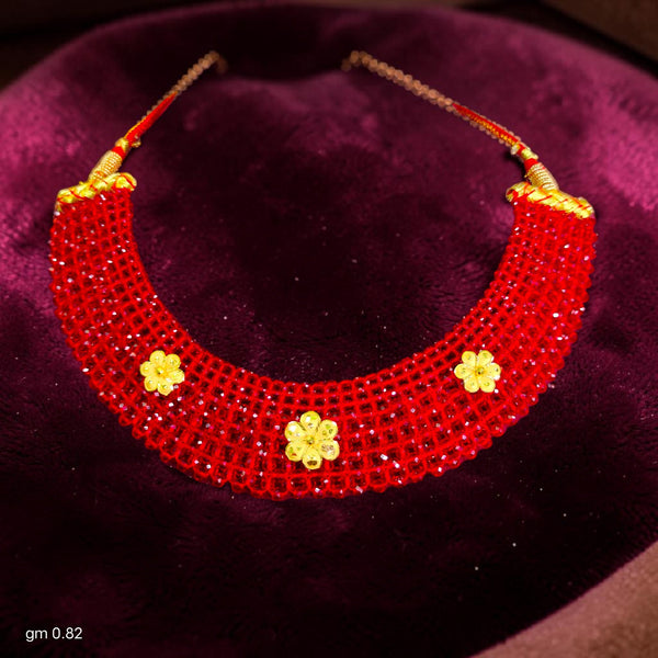GCS9K- (WGT: 0.820 GM APPROX) HUID HALLMARK 375 9KT GOLD CRYSTAL CHATAI NECKLACE 1 PIECE WITH ADJUSTABLE TASSEL.
